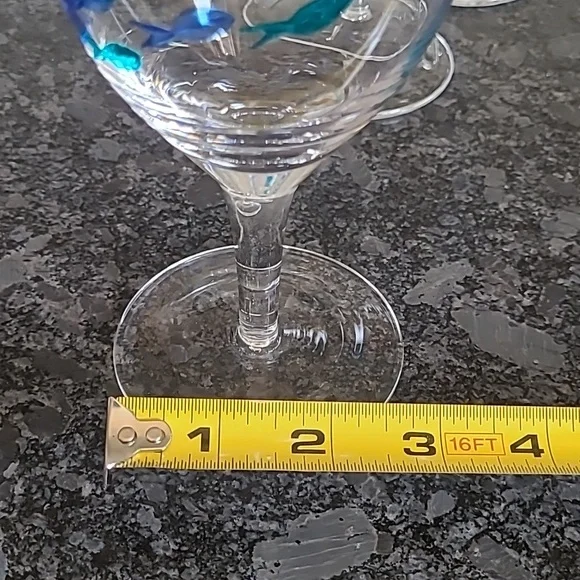 Barstow Cut Glass Blue and Turquoise Fish Goblets - Set of 4 - Picture 9 of 9